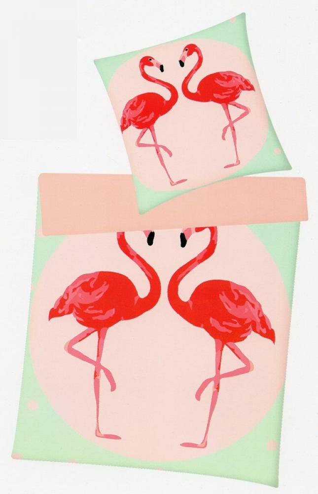 Bettwäsche Villa Noblesse - Flamingos - 135 x 200 cm + 80 x 80 cm - Renforcé